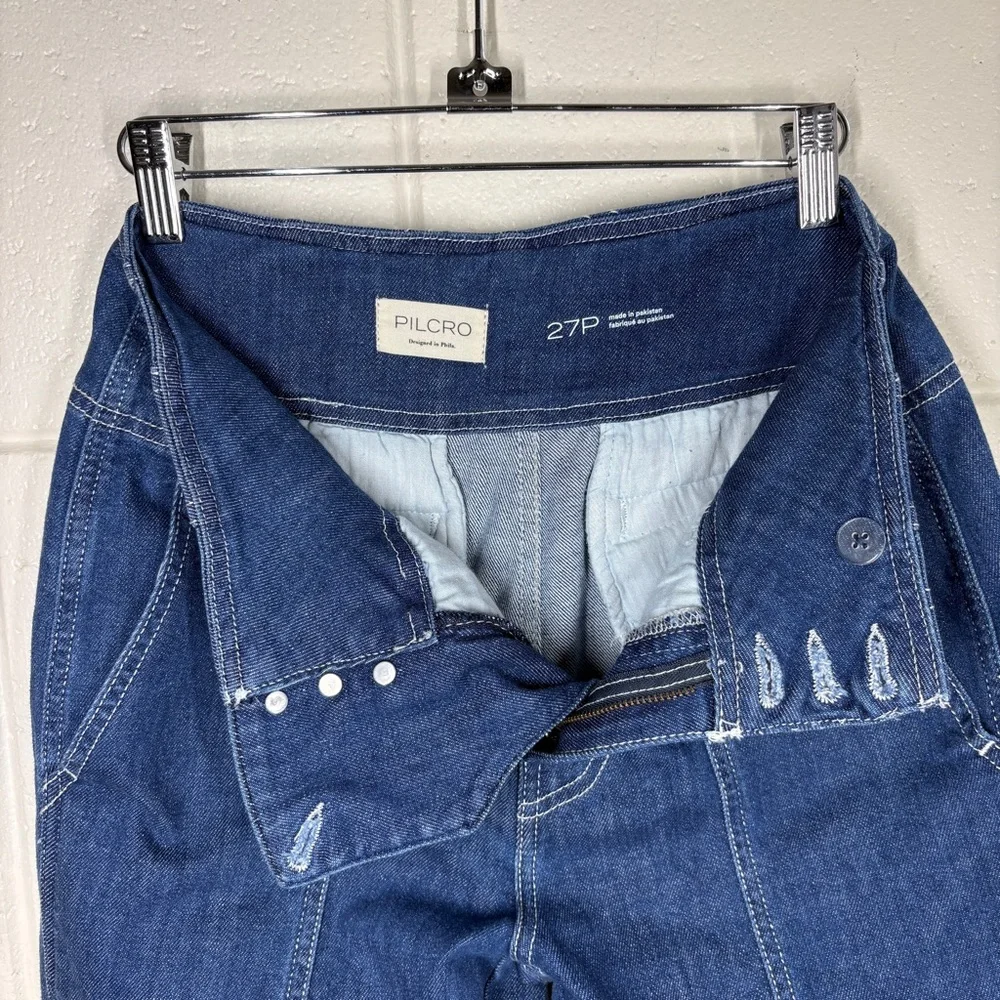 Pilcro Anthropologie Seamed High Rise Wide Leg Jeans Pants Size Petite 27 Dark - Picture 10 of 14